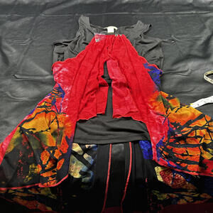 Seventh Avenue Womens Black Tank Mini Dress Red Orange Blue Accents Size 2X